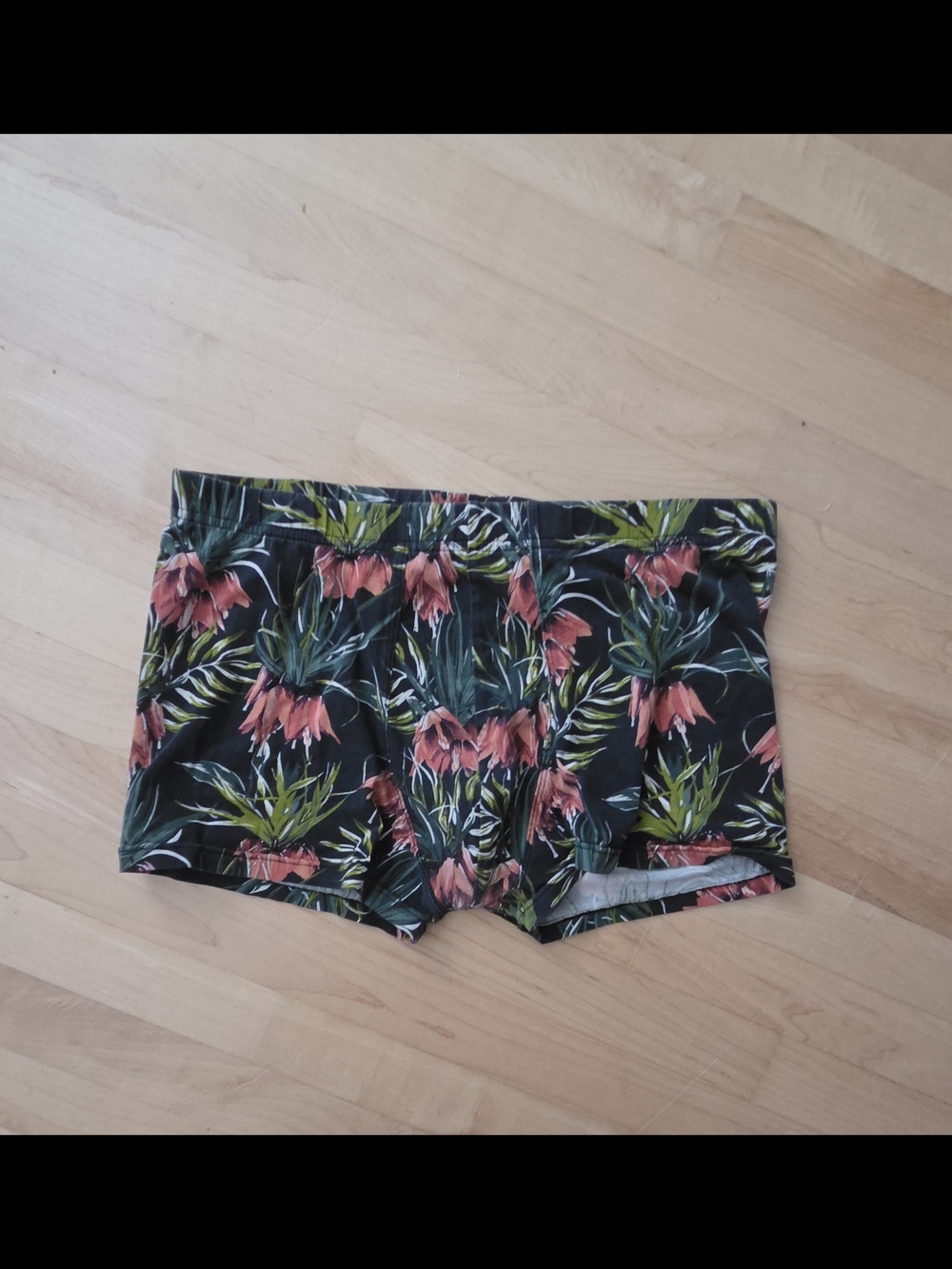 H&M Floral Tropical Mens Boxer Briefs - Black with Coral Flowers